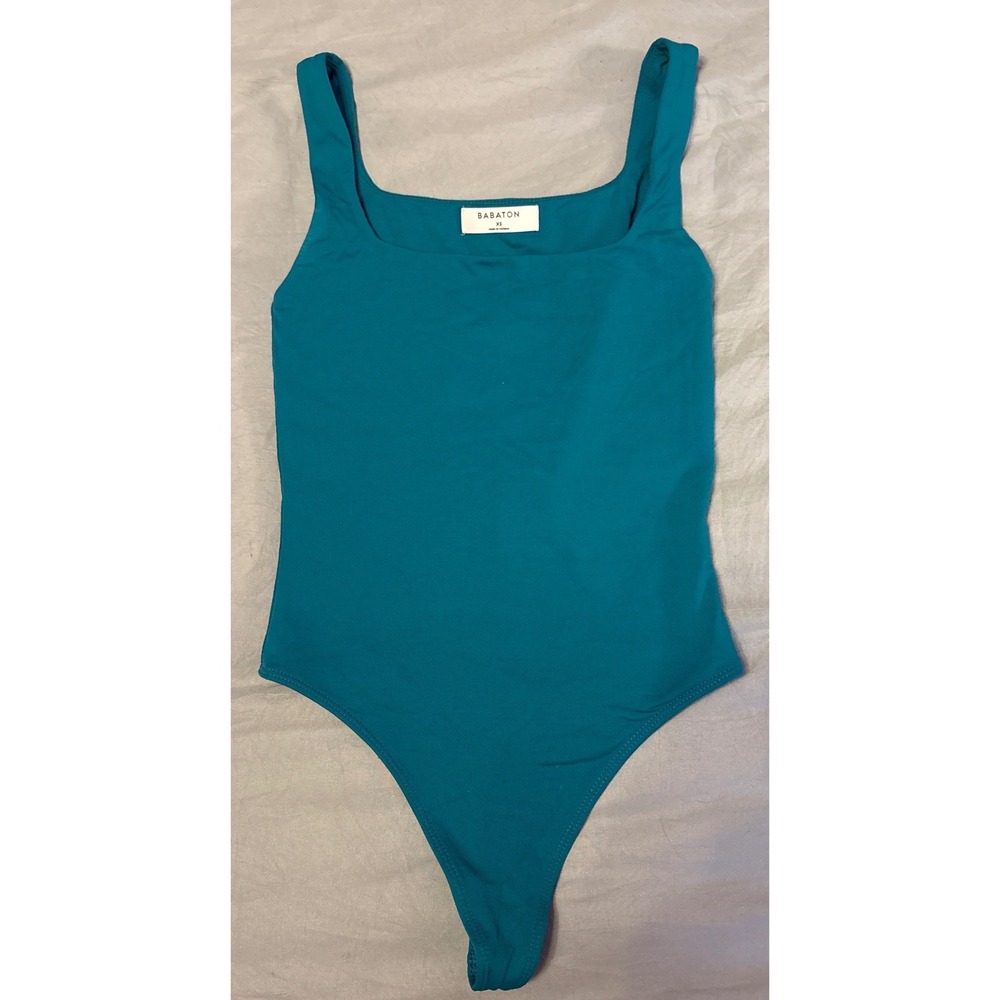 Babaton Aritzia Women Teal Bodysuit Square Neck Sleeveless Size XS